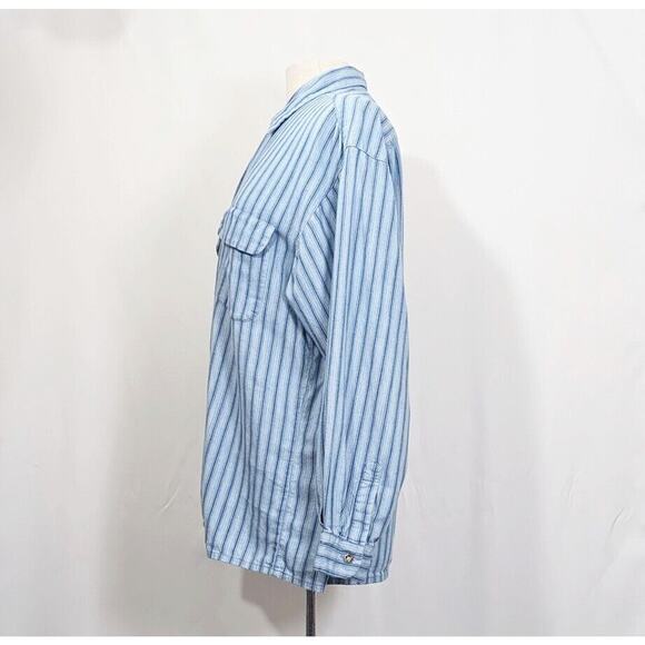 Vintage 90s Blouse Blue Stripe Cotton Oversize Top Shirt Misses Size M - Picture 3 of 7